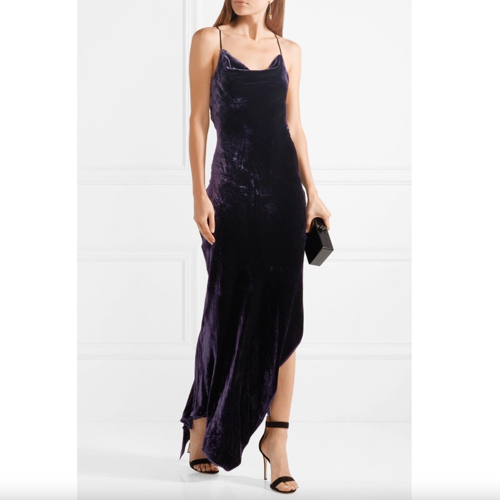 Juan Carlos Obando Asymmetrical Cowl Neck BROWN Velvet gown Size 4
